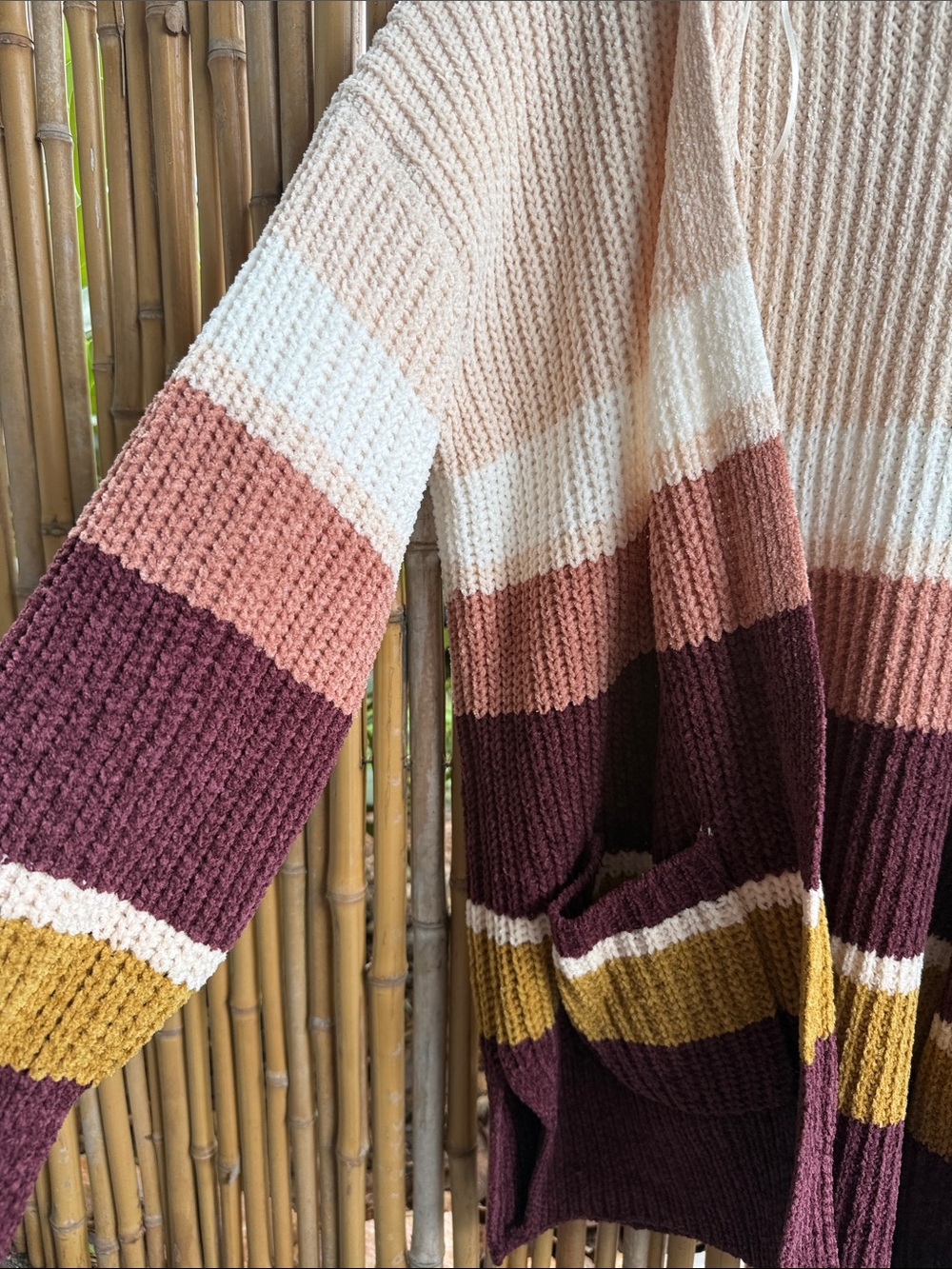 Hippie Rose Striped Open-Front Cardigan - Cream, Pink, Rust, Burgundy, Mustard - Picture 2 of 8